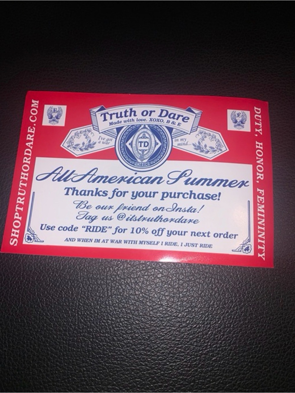 Truth Or Dare All American Summer Insert